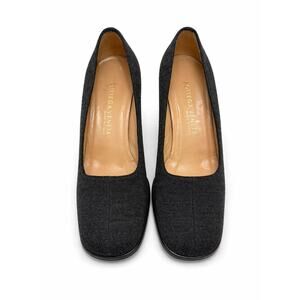 Vintage Bottega Veneta Heels 7.5B Black Fabric Pumps Square Toe Block Heel Italy